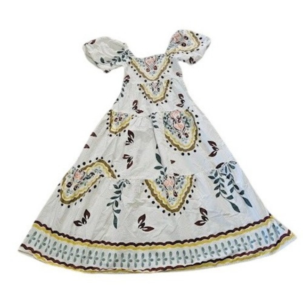 Anthropologie Meadow Rhodes Maxi Dress Women Small White Puff Sleeve Smocked